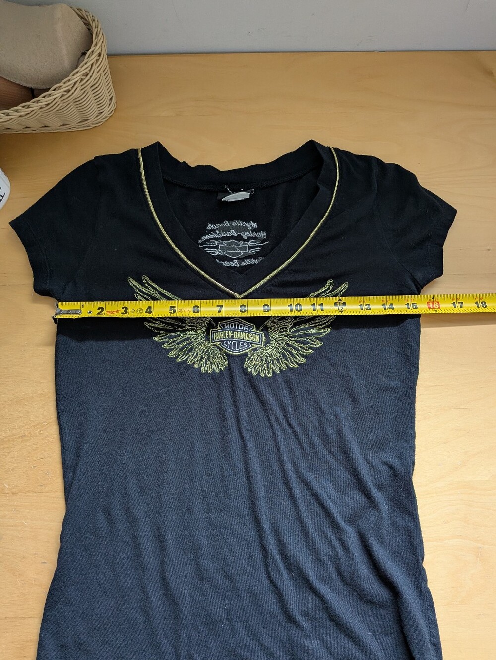 Harley-Davidson Black V-Neck Tee with Gold Wing Graphic - Picture 7 of 9